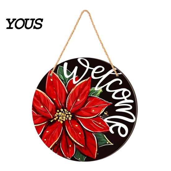 Rustic Christmas Wall Art Hanging Sign, Round Wooden Welcome Cute Dog Gingerbread Retro Holiday Wood Plaque Man Sign for Front Door Porch Decor