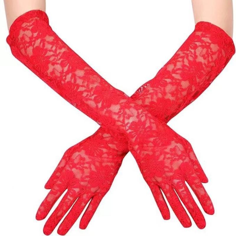 Summer Elegant Women Long Driving Gloves White Black sunscreen Gloves sexy Anti-UV Elasticity Lace Mesh Gloves Arm Warmer