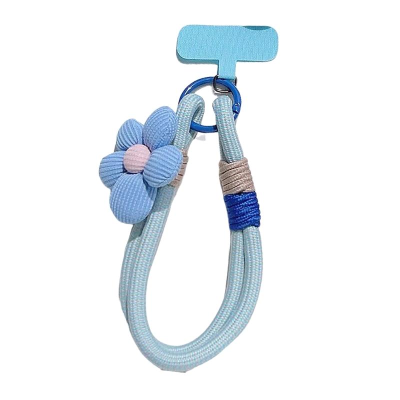Modisches dehnbares Nylon-Handy-Lanyard mit floralem Akzent T-förmigem Clip Universell für Smartphones Schlüsselanhänger