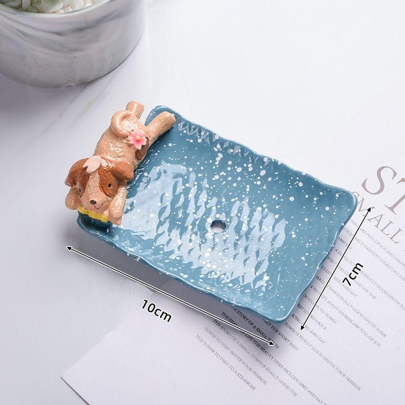 Creative Animal Teddy Dog Soap Dish, Resin Personalized Drain Soap Holder Bathroom Toilet Cute Cartoon Small Soap Box