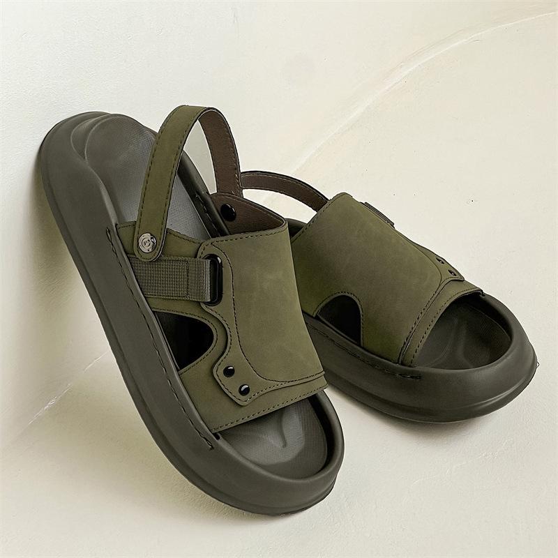 Casual slippers open-toed platform waterproof sandals tide brand summer beach shoes 371232 olive green-J