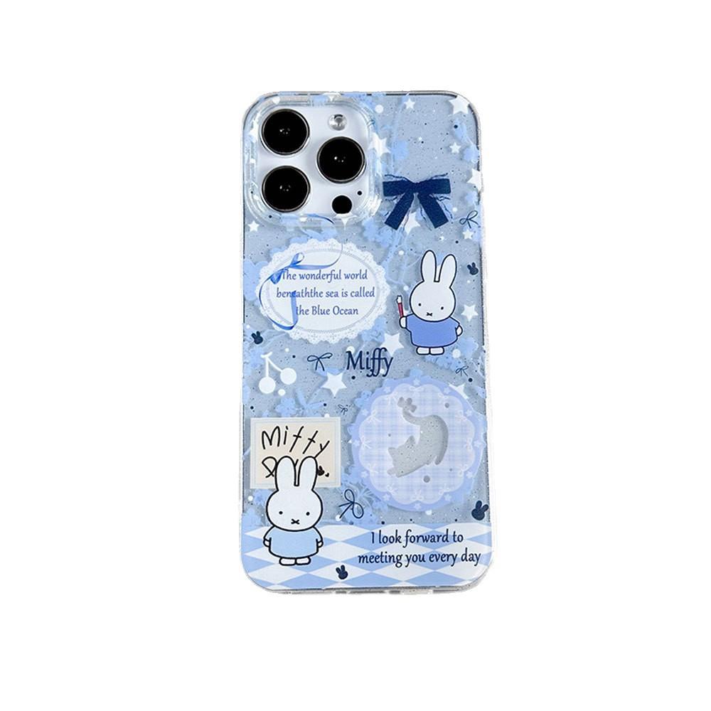 Applicable To Apple 16pro Cute Miffy 13 Cartoon Mobile Phone Case Large Hole Transparent Iphone15 Glitter Protective Case