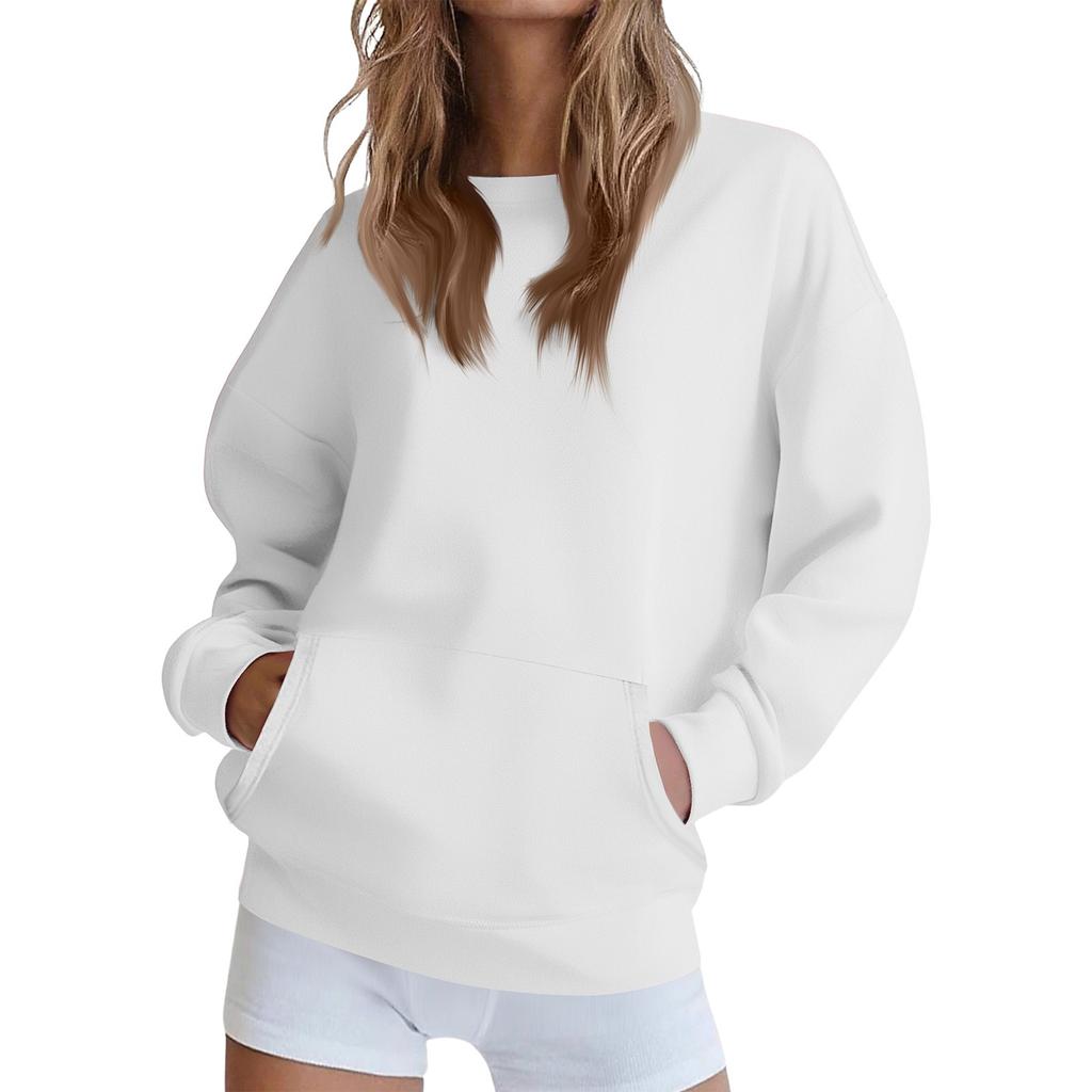 Women's Fashionable And Comfortable Long-Sleeved Solid Color Round Neck Sweatshirt