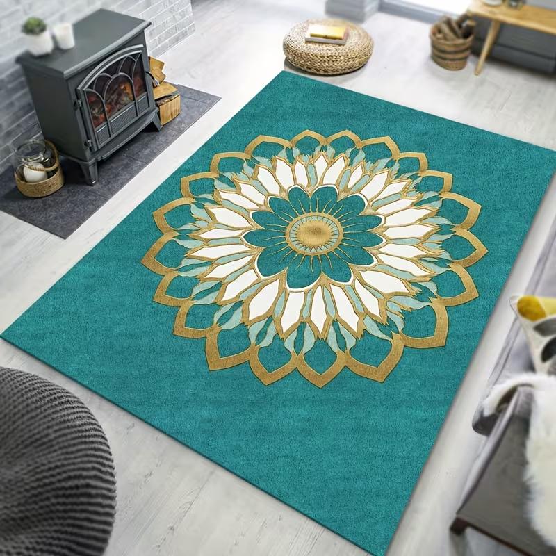 Boho Southwest Aztec Geometric Pattern Area Rug Non Slip Mat Vintage Ethnic Style Living Room Bedroom Kitchen Decor Carpet