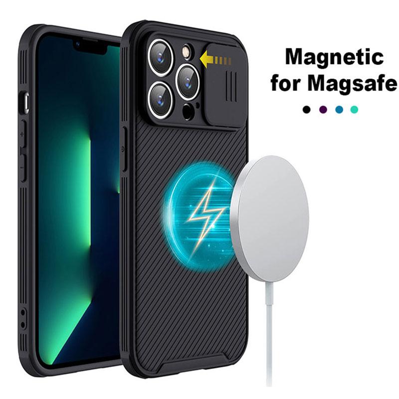 Slide Camera Lens Protection Magnetic Case for iPhone 16 15 14 13 12 11 ProMax Plus for MagSafe Wireless Charger Soft Full Cover