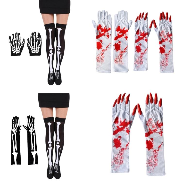 Halloween Skeleton Gloves Stocking for Cosplay Wear and Halloween Themed Party