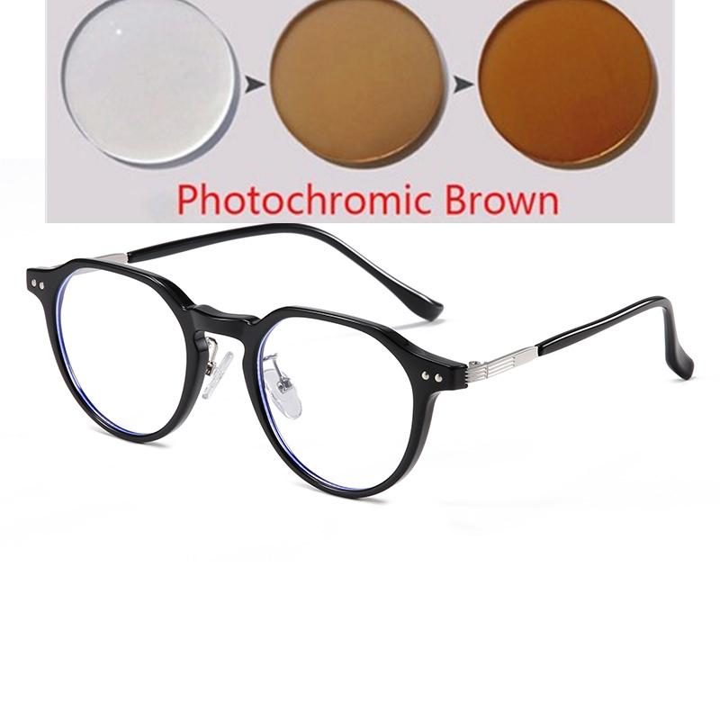 Rivet Frame Blue Light Blocking Oval Nearsighted Glasses For Women Fashion  Myopia Photochromic Eyeglasses -0.5 -0.75 To -6