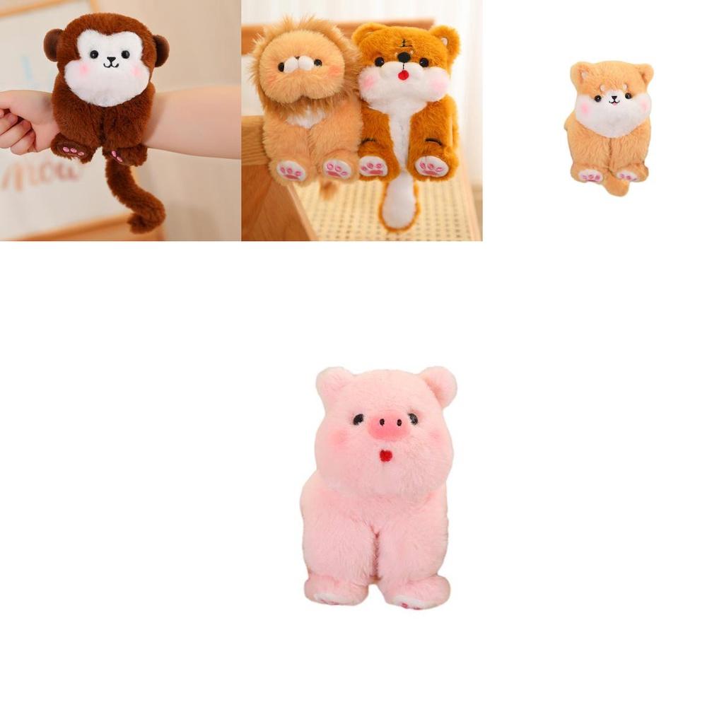 Peluche di Animali Carini con Braccialetto a Scatto Adorabile Elefante e Leone Anello da Mano Bambola di Peluche per Bambini