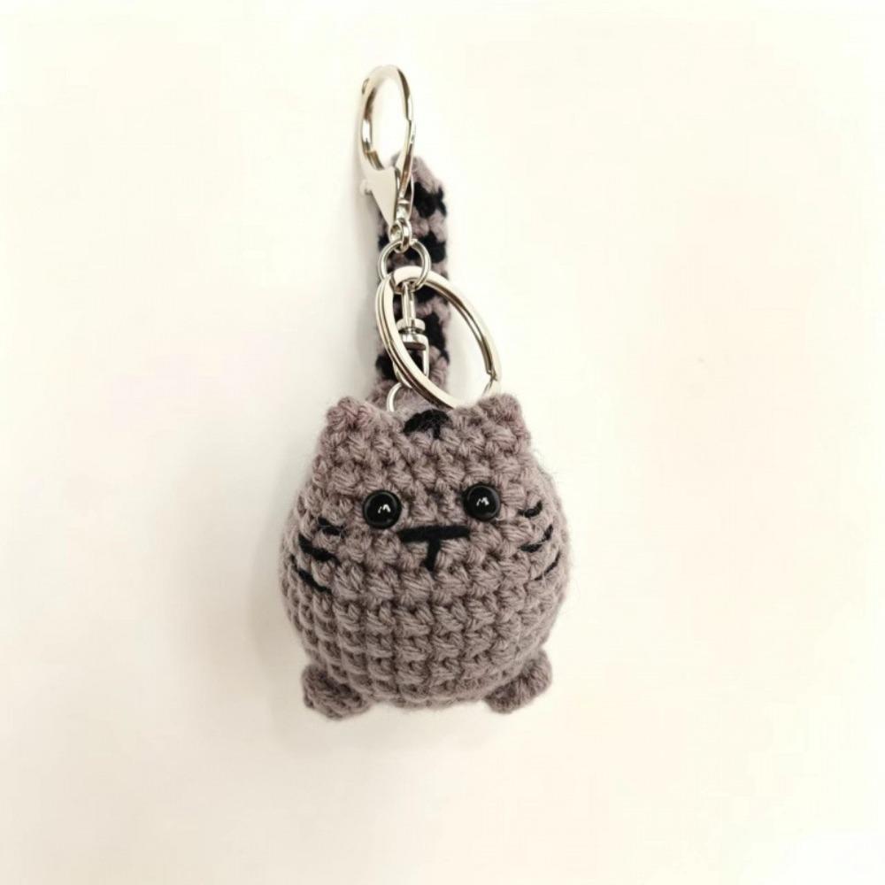 Handmade Hand Cat Keychain Handwoven Yarn Kitty Bag Charm Crochet Kitten Keyring Backpack Decor