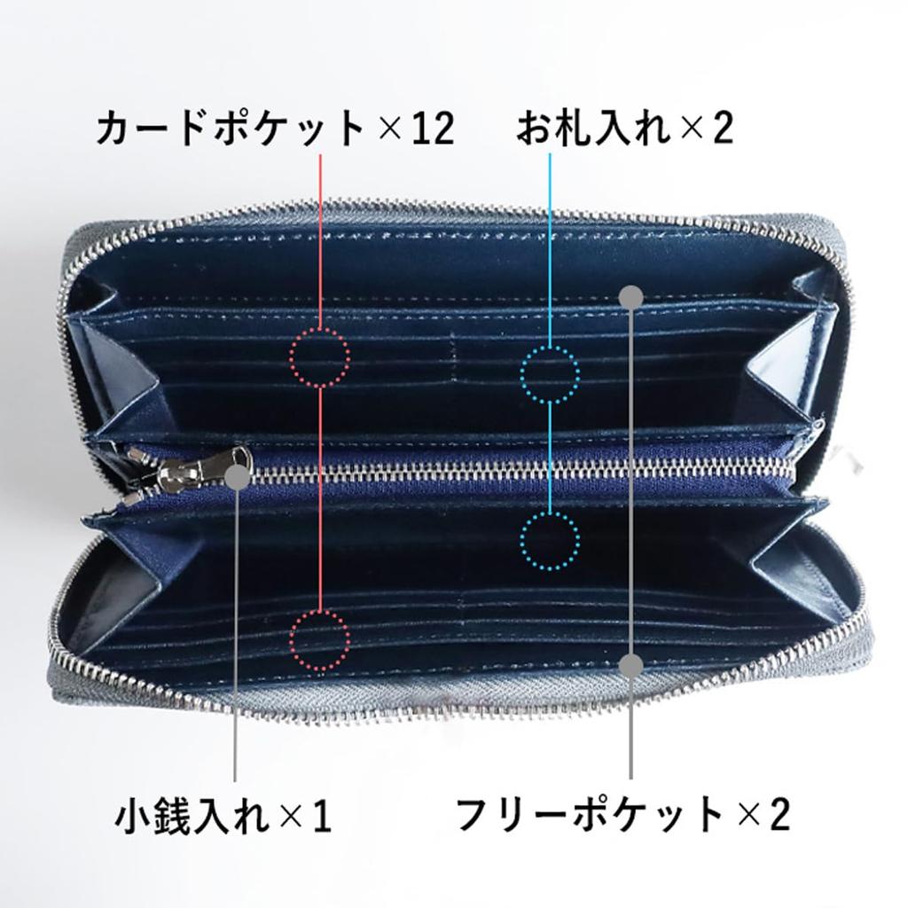 Carteira longa de couro de elefante feita no Japão com zíper redondo, grande capacidade, fina, cinza [Zoo] ZLW-101 masculina