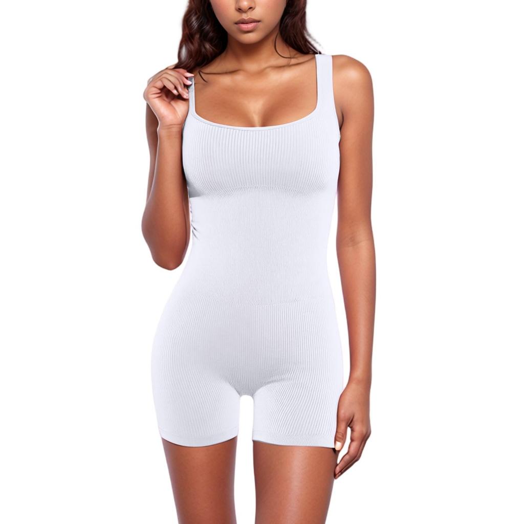 Damski bezrękawnik bez rękawów, kombinezon z kwadratowym dekoltem i podnoszeniem bioder, obcisły seksowny kombinezon z krótkimi spodenkami
