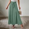 Einfarbige Damenhose mit elastischem Gürtel, weites Bein, hohe Taille, lange Culottes