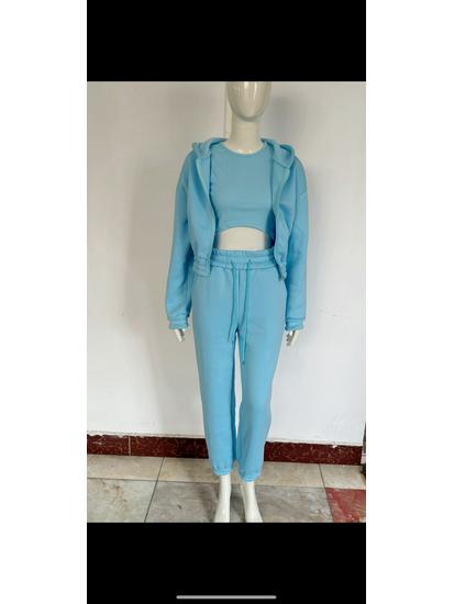 2025 Spring Women's Solid Color Hoodie & Casual Sport Pants 3-Piece Set