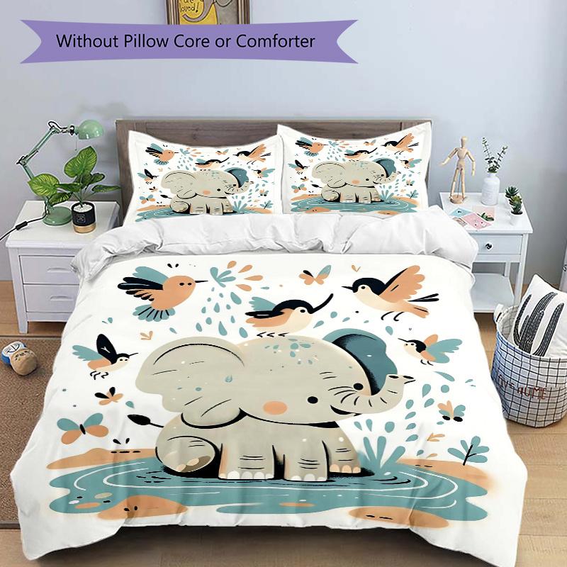 

3pcs Elephant & Bird Print Cover Set Ultra Soft, Breathable, and Comfortable Bedding with Stylish Design for Bedroom and Guest Room Decor 1 Cover 135x200cm