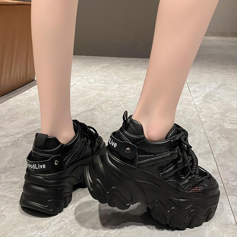 Fashion 2024 Summer Breathable Mesh Sneakers 8CM Hidden Heels Spring High Platform Sports Dad Shoes Woman Wedges Casual Chunky Sneakers