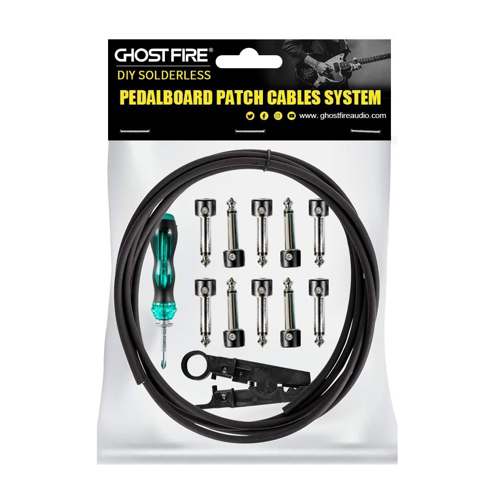 GHOSTFIRE Solderless Patch Cable Kit with 10 Silver Plugs (Straight-Type Only) and 3m Shielded Cable, DIY Pedalboard Guitar Effects Kit (SP-01)