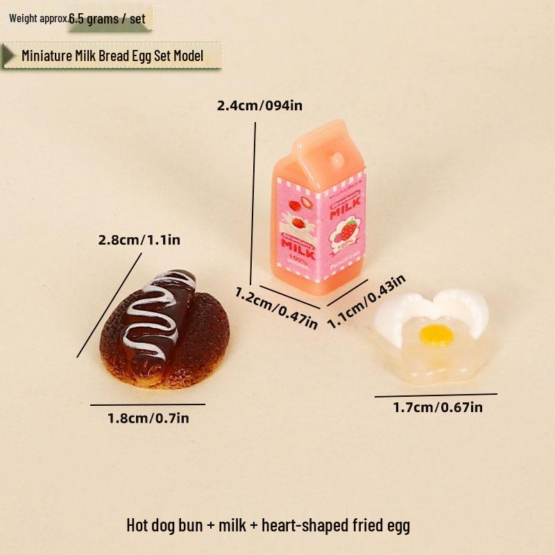 Miniature Dollhouse Kitchen Food Set: Eggs, Bread, Milk Carton Tray Model for Creative DIY Scene Decoration