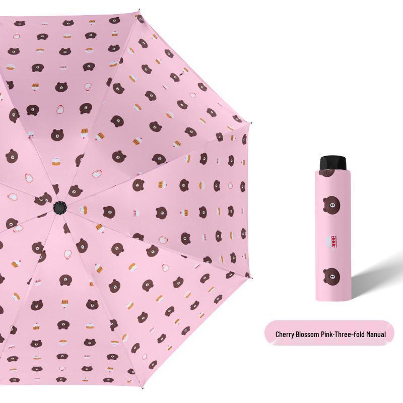 

Автоматически открывающийся/закрывающийся зонт с мишкой - Солнцезащитный с черным покрытием, 3-сложения, для солнца и дождя