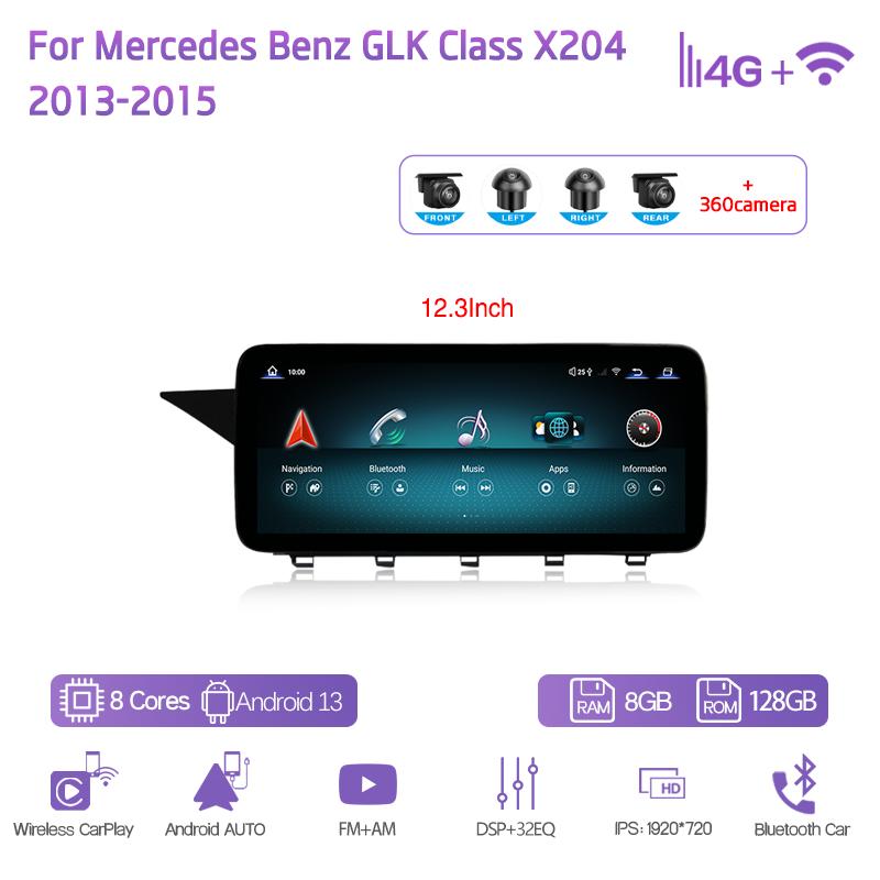 10.25/12.3" Android13 For Mercedes Benz GLK Class X204 2013-2015 GPS Navigation Radio CarPlay 4G 360Camera Car Multimedia Playe