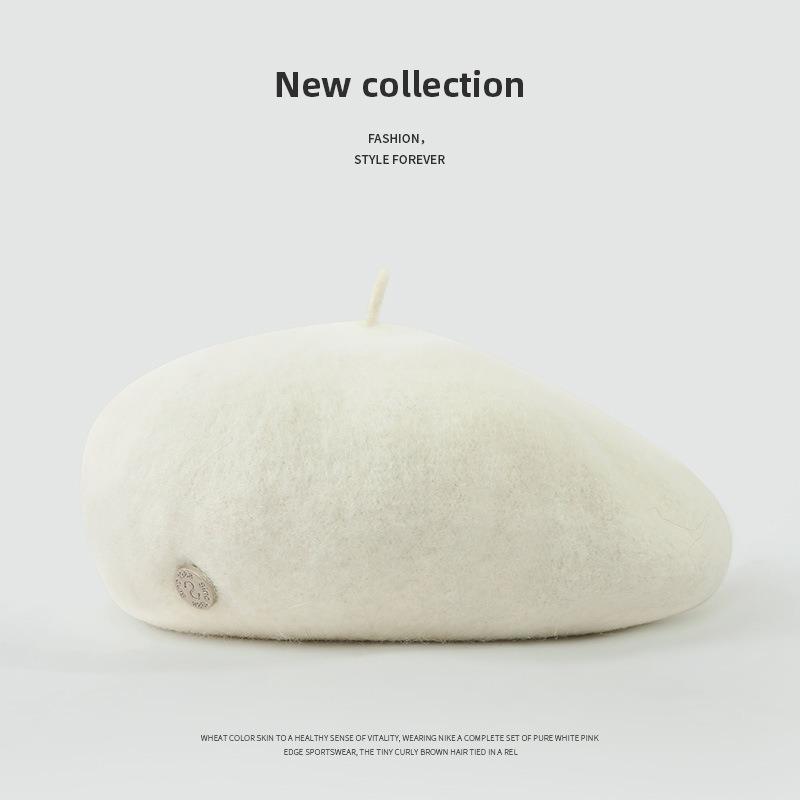 Wool Beret Hat Women's Autumn and Winter Big Head Circumference British Retro Octagonal Painter Hat