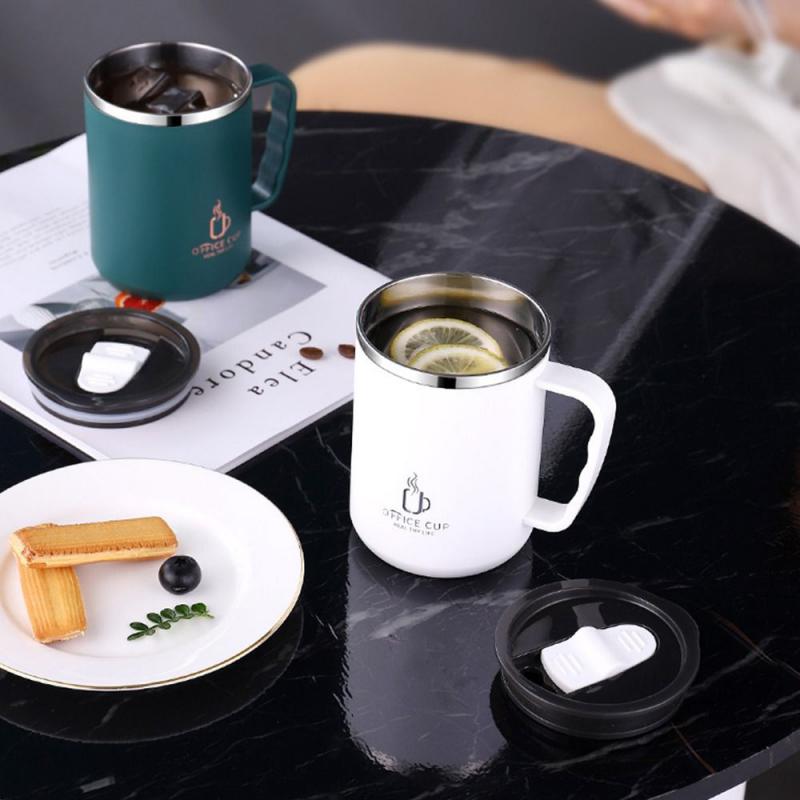 500ML Stainless Steel Mug With Lid Double Layer Coffee Milk Graduated Mouth Cup Creative Insulation Tea Mug Office Thermos Gifts