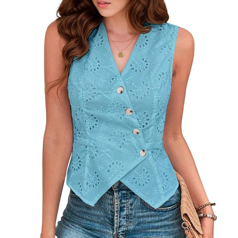 

ZANZEA Женские повседневные топы-жилеты без рукавов с V-образным вырезом, пэчворком из кружева и крючком 3XL