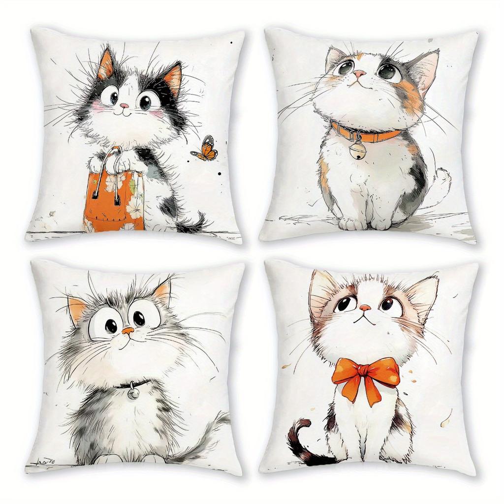 1/4pcs Cute Watercolor Cat Throw Pillow Covers Cartoon Kitten Cushion Cases for Home Sofa Bedroom Decor Cushion Cover