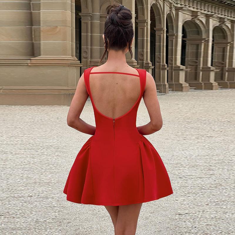 Fall Short Dress Socialite Style Sexy Slim Base Backless A Swing Dress