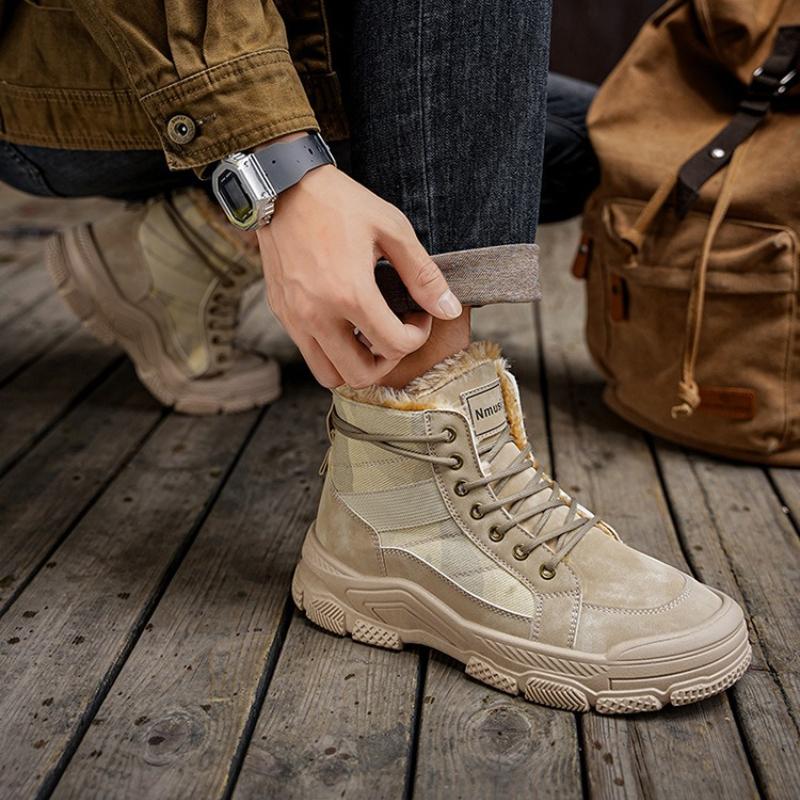 Men's Short Boots 2026 Winter New Plush Thicken Outdoor Non Slip High Top Shoes Comfortable Fashion Cross Tied Warm Cotton Shoes