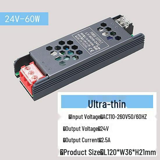 

Ultra-Thin Silent LED Linear Light Transformer, 220V to 24V, Black King Kong