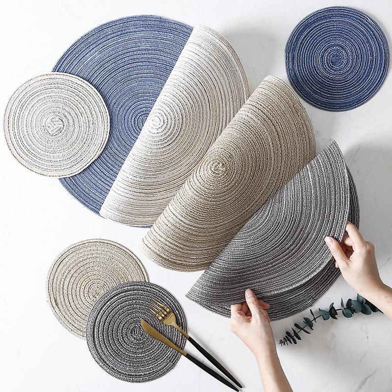 Round Table Mat Woven Ramie Placemats Anti Slip Dining Table Mats Non-Slip Tableware Bowl Pads Kitchen Drink Cup Coasters