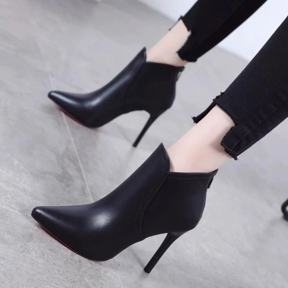 Female Short Shoes Comfortable Large Size Warm Pointed Toe Women's Ankle Boots On Promotion Winter 2024 Pu Spring Offer Booties