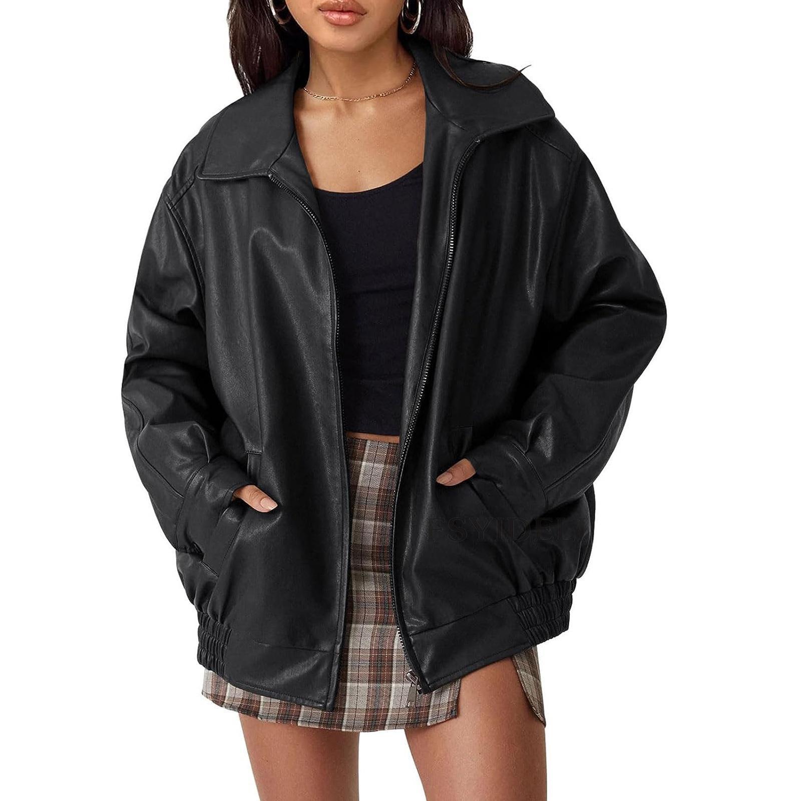 Damen Oversized Lederjacken Wildlederimitat Herbstmode Motorradmäntel Winter Outfits Kleidung 2026 M schwarz