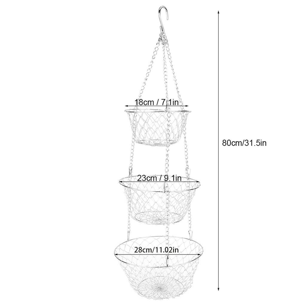 3 Lay Iron Basket Wire Hanging Basket Vegetable Fruit Baskets Decorations for Kitchen Restaurants Living Room Shops Sup mar