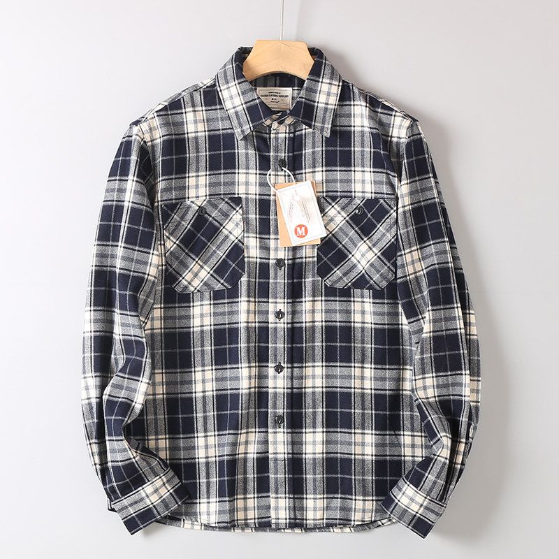 Soft Texture Foreign Trade Export Unisex Shirts, Spring and Autumn Vintage Loose Versatile Plaid Long-Sleeve Shirts