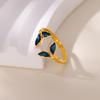 Edelstahl Grüne Blatt Wellenringe 18K Vergoldet Anti-Fading Offener Ring für Damen Hochzeits Schmuck Urlaubs Accessoires Geschenk