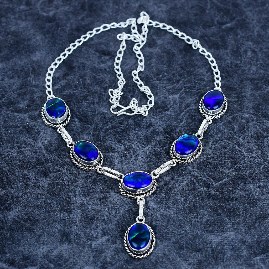 Blue Triplet Opal Gemstone 925 Sterling Silver Jewelry Necklace 18" M-3184