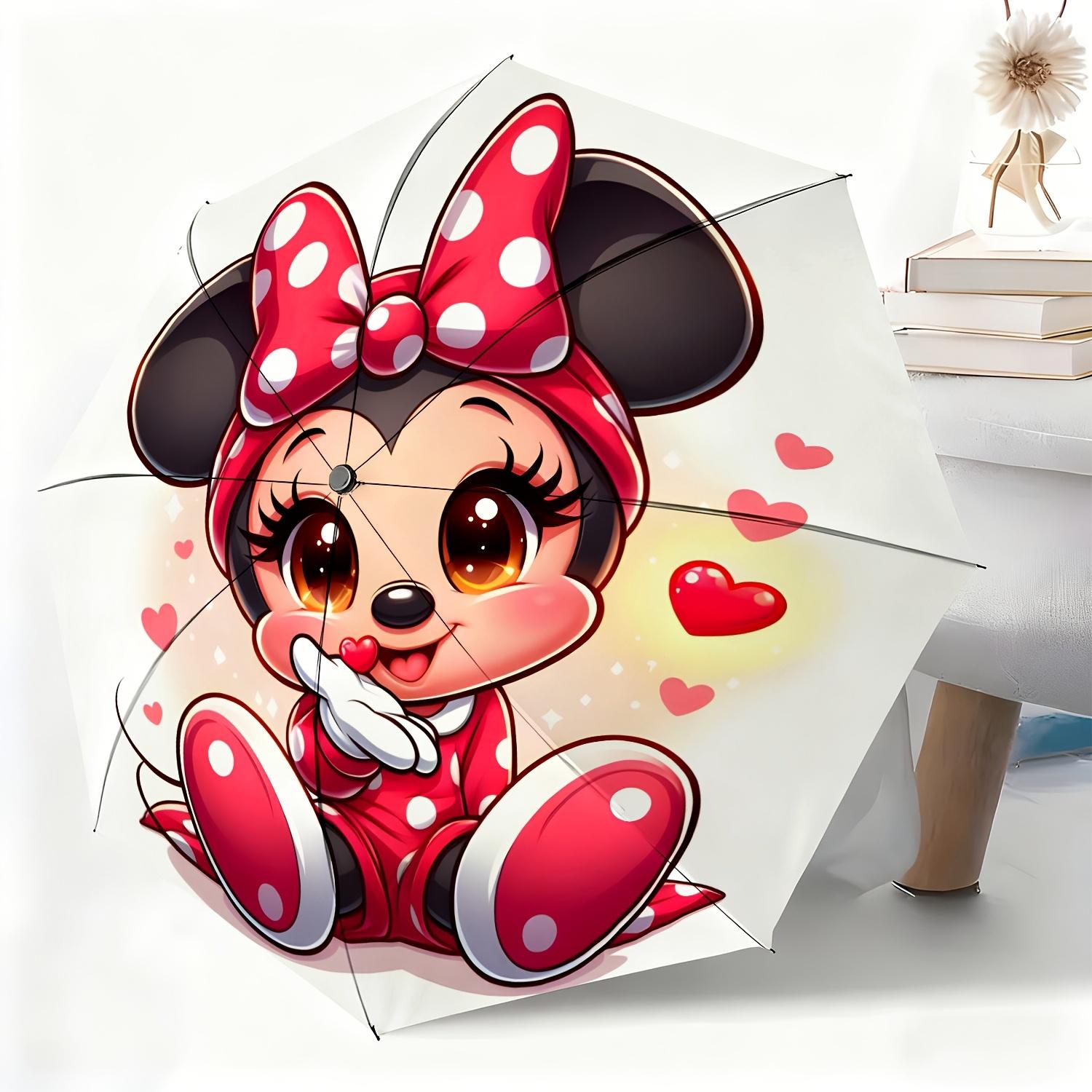 

1pc Disney Minnie Mouse Cartoon Print Automatic Umbrella, All-Weather Folding Umbrella for All Occasions, Portable Compact Umb (as the picture,Iron&8K)