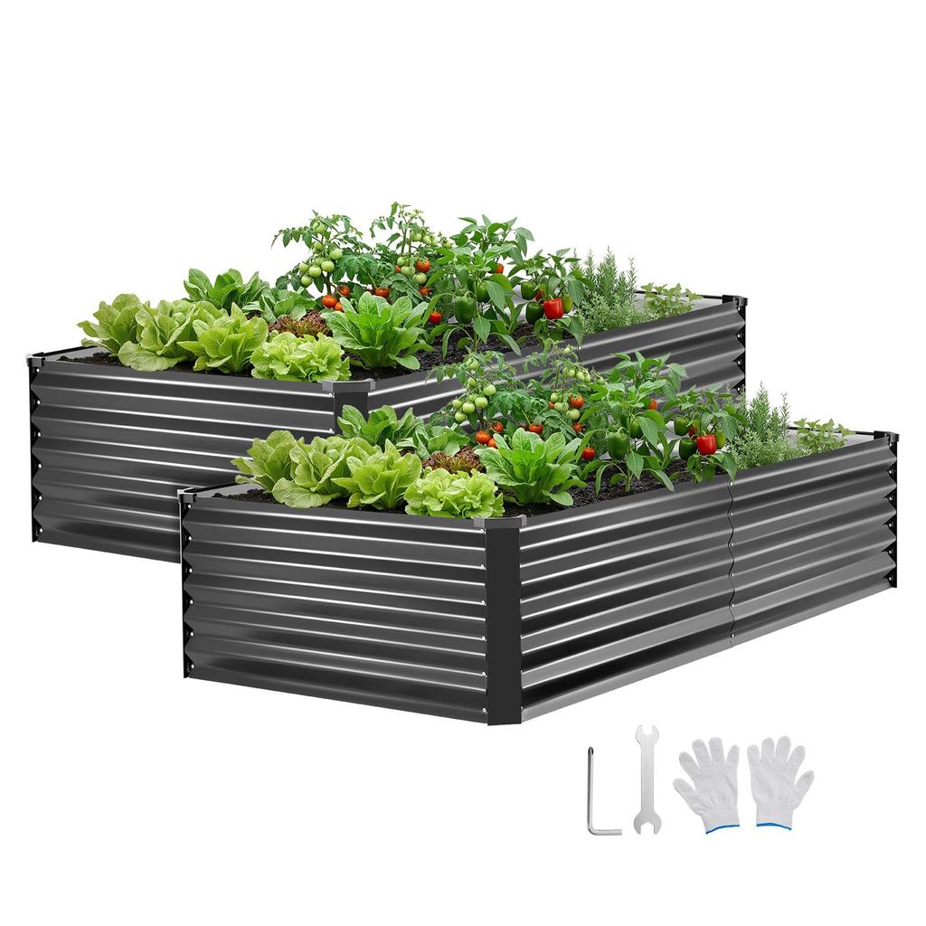 VEVOR 2 Pack Galvanized Raised Garden Beds, 2030 x 1020 x 460 mm, Rectangular Metal Planter Boxes Kit Outdoor, Elevated Planting Box with Gloves