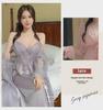 Women's Sexy Large Size Silk Suspender Pajama Set with Butterfly Crystal Sequins & Chest Pads