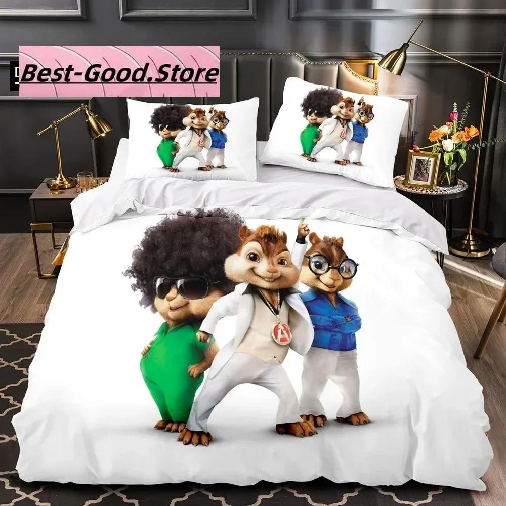 3D Kreslený C-Chipmunk A-Alvin Ložní Sada Tištěná Ložní Sada s Povlakem na Polštář Přikrývka na Postel Jednolůžko Dvoulůžko Queen Super King Size
