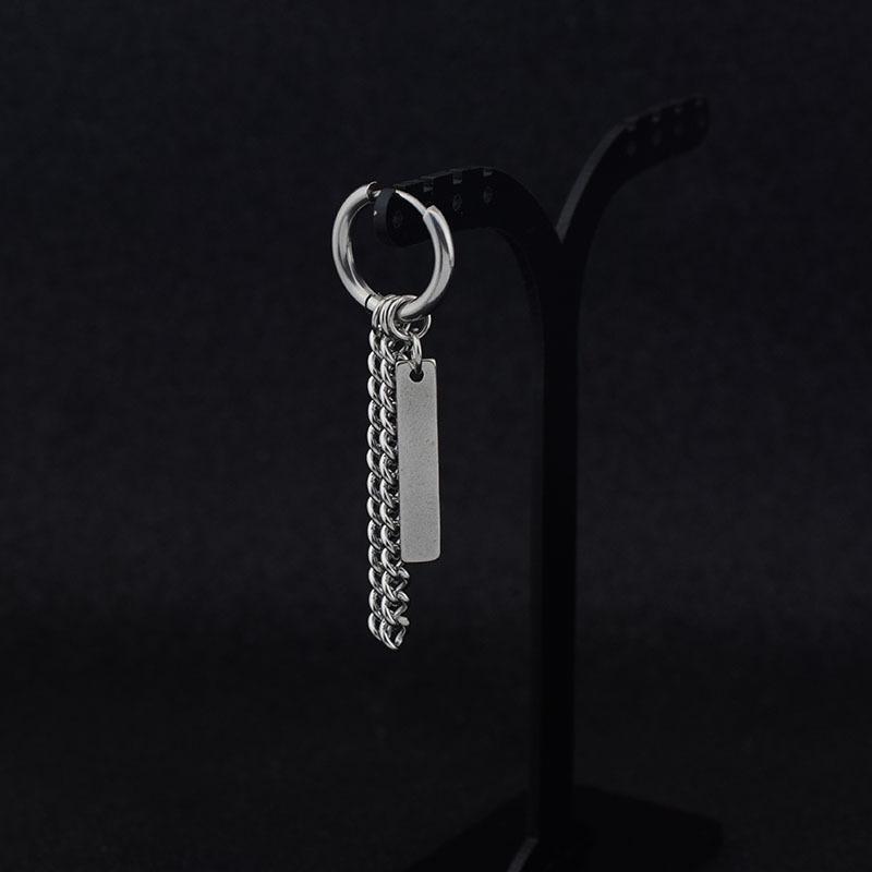 Stainless Steel Earrings Urban Rapper Punk Stud Earring Tassel Chains Stick Pendant Ear Clip for Women Men Grunge Jewelry