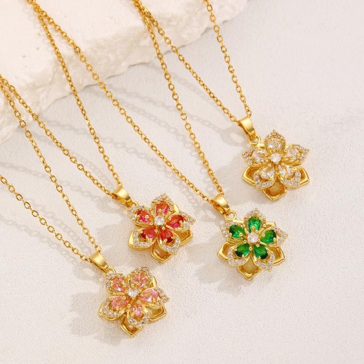 Beautiful Twirling Floral Zircon Pendant with Sparkling Stones Titanium Steel Clavicle Chain Accessory