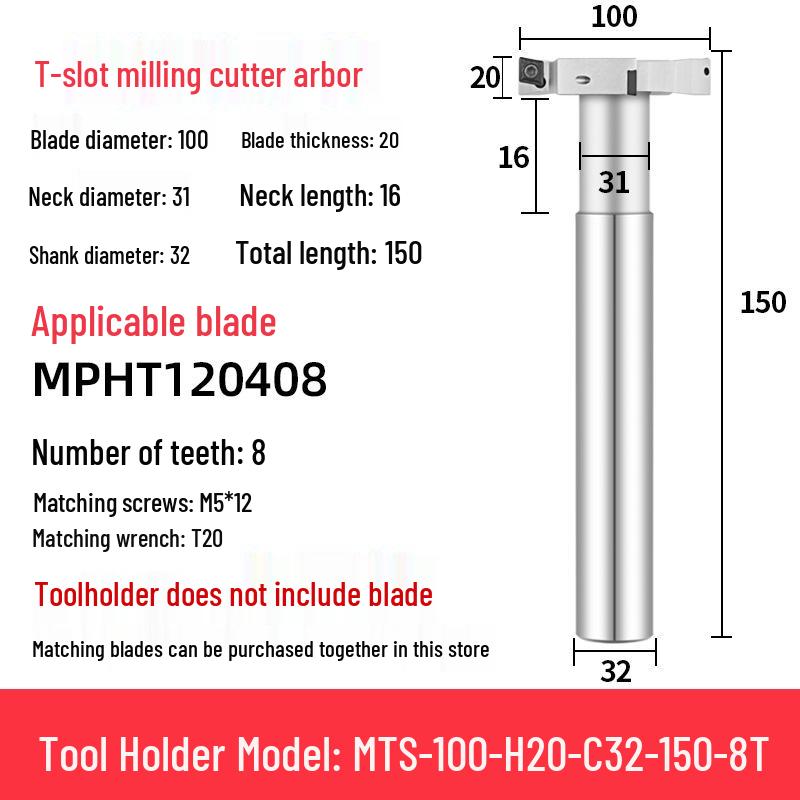 CNC T-Slot Milling Cutter with HTS Three-Sided Blade, Shank Thickness: 6, 8, 10, 12 Mm