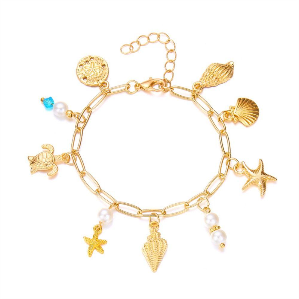Boho Metal Gold Bracelet Pearl Bohemian Beach Jewelry Shell Starfish Bracelet  Party Jewelry