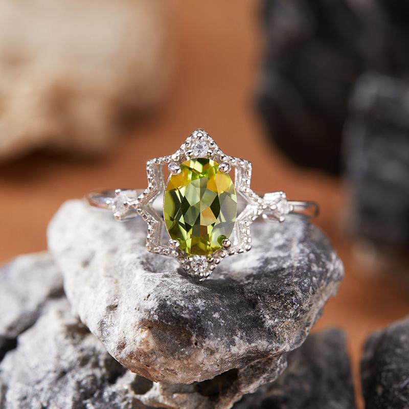 Natural Color Treasure Garnet Topaz Peridot Amethyst Ring Women'S S925 Sterling Silver Index Finger Ring