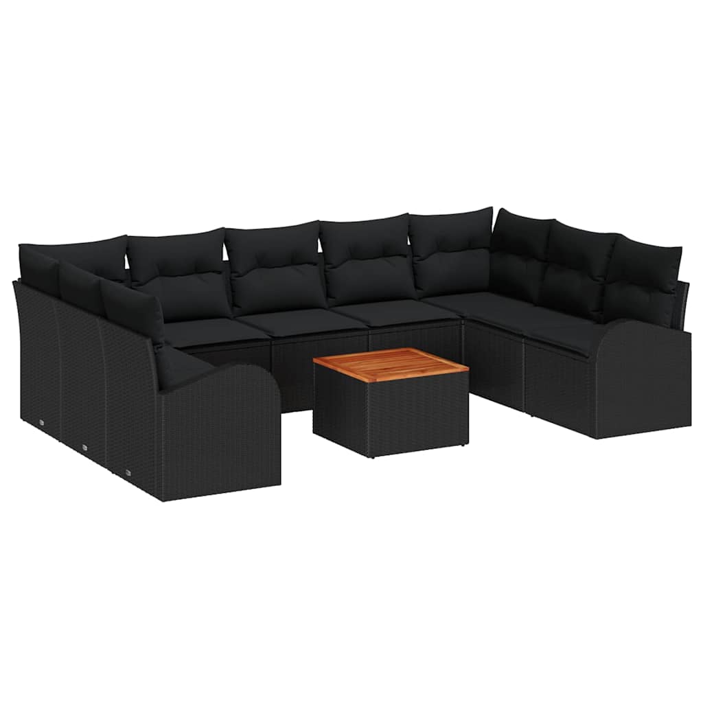 Garden Sofa Set with Cushions 10 pcs Black Poly Rattan