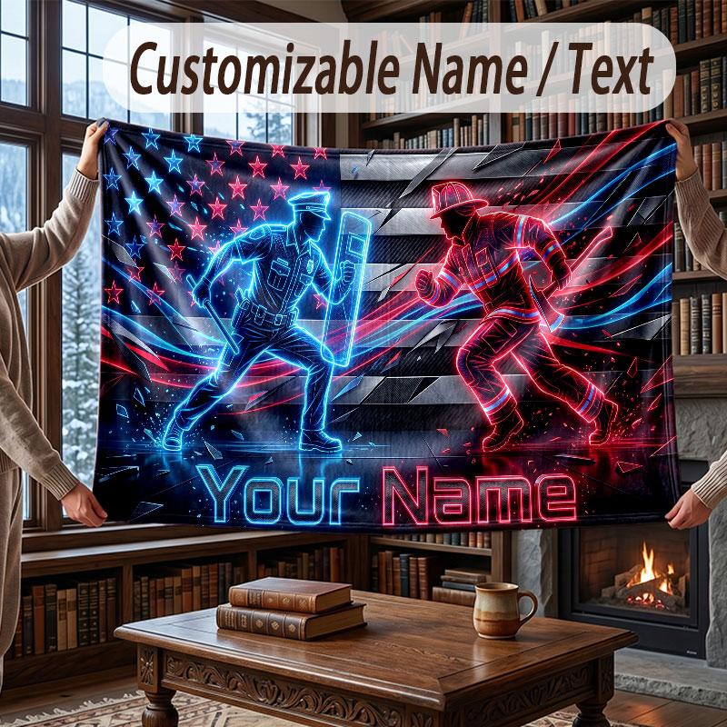 American Patriotic Theme Throw Blanket Custom Name Text Personalized Blanket Soft Cozy Blanket for Home Sofa Bed
