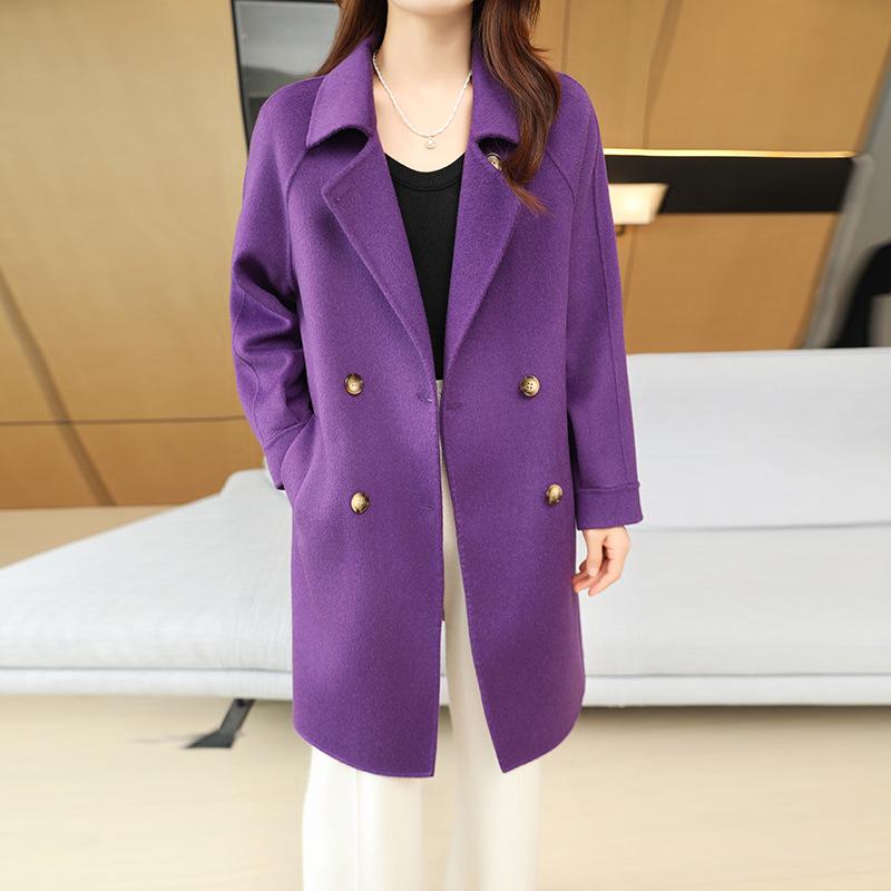 Women's Plus Size Double-Breasted Wool Overcoat with Suit Collar