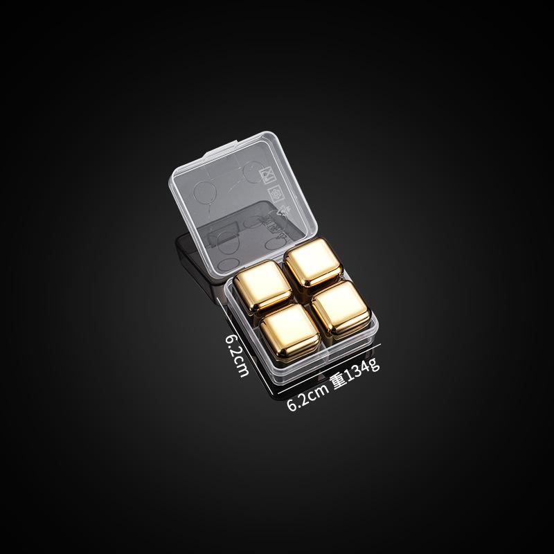 Gold and Siver Metal Cooling Rocks Reusable Ice Cubes Whiskey Steel Ice Cubes 304 Stainless Steel and with Storage Box for Vodka